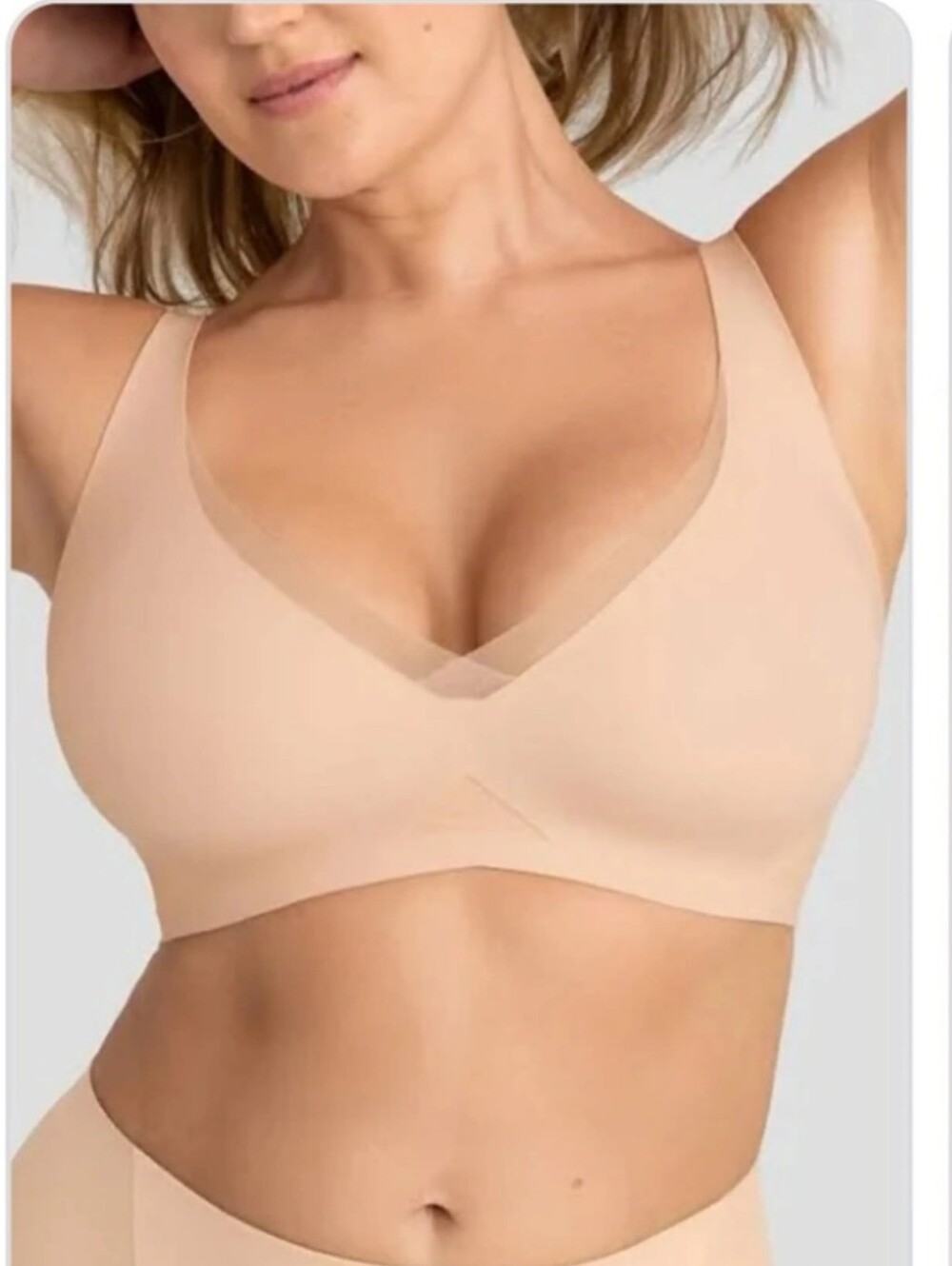 Honey Love Seamless Wireless Crossover Bra  Breathable Mesh Nude sz 34DDD(F)/G.